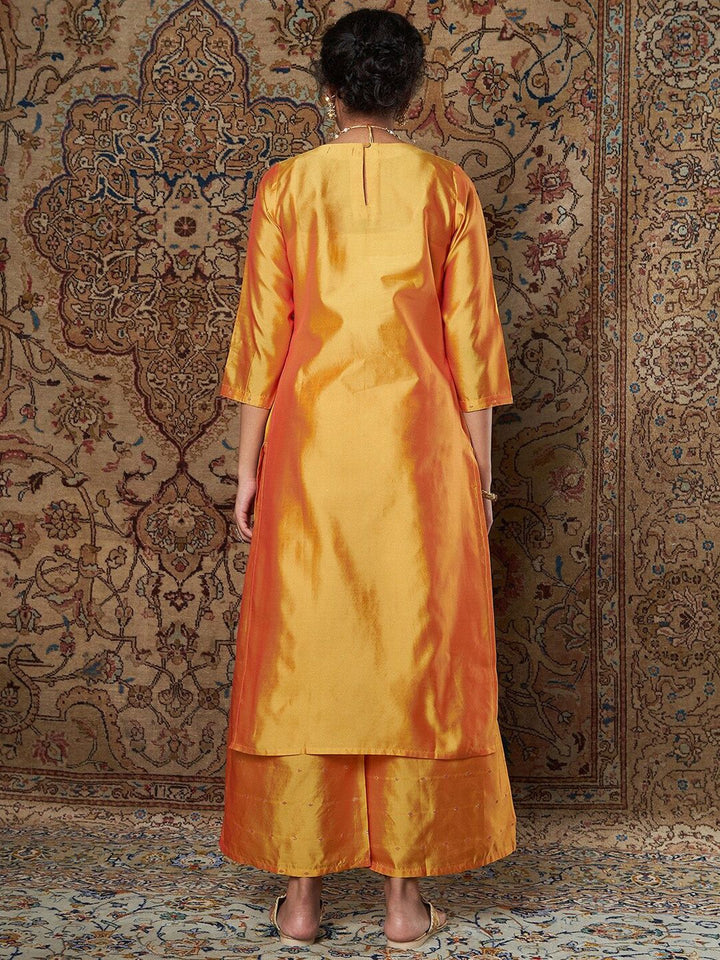 Shae by SASSAFRAS Women Mustard Yellow Ethnic Motifs Embroidered Thread Work Kurta with Palazzos