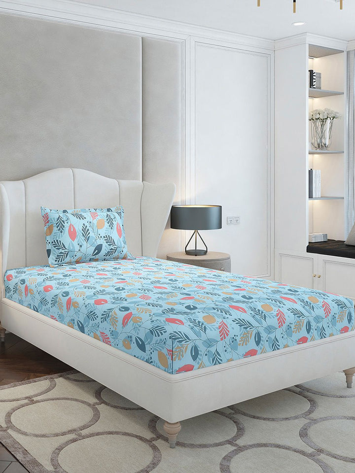 Kapas Bunga Monte Carlo Biru &amp; Merah Jambu Set Cadar Bujang 104 TC-2.24 mx 1.52 m