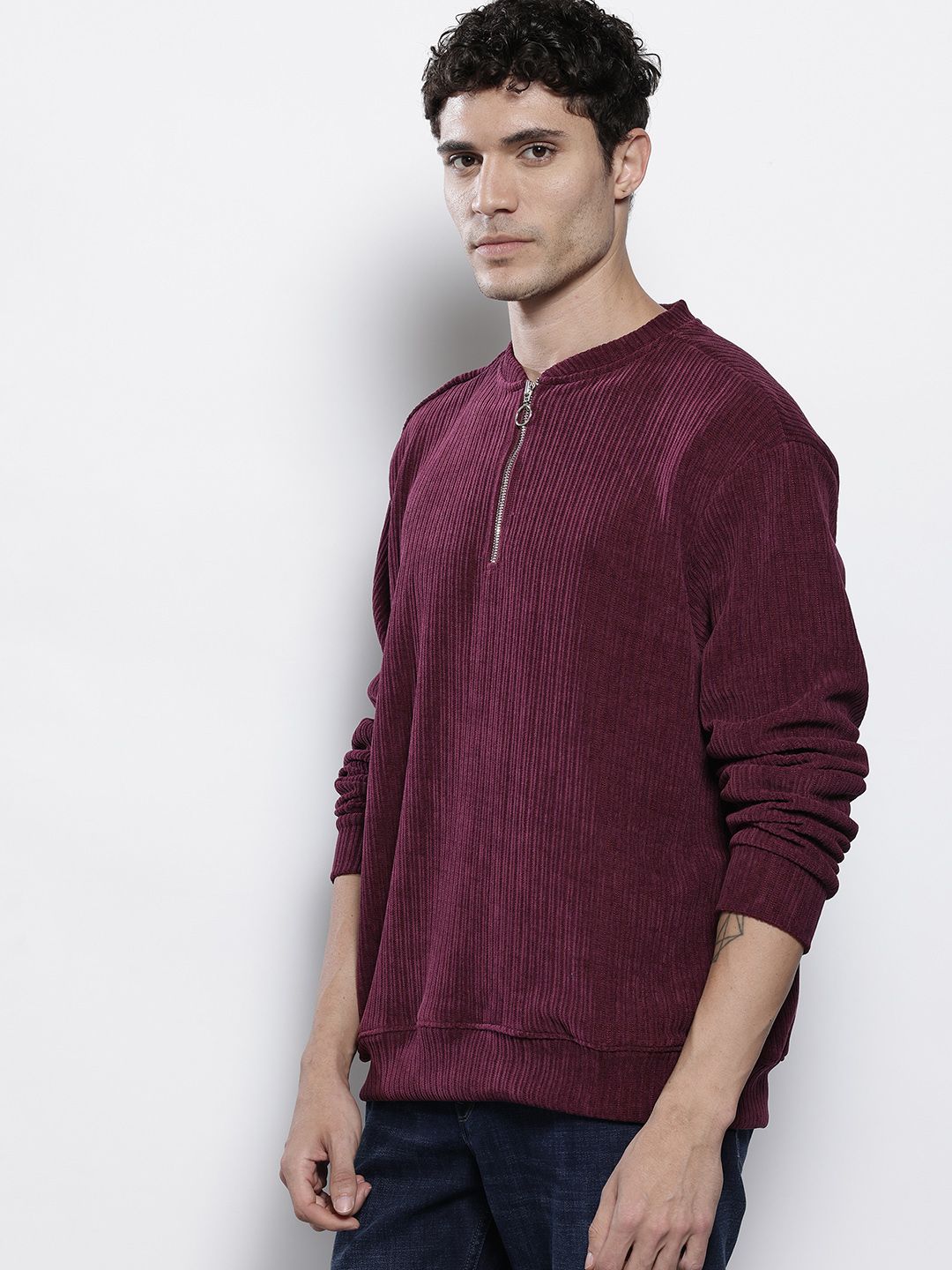 The Indian Garage Co Self Striped Corduroy Relaxed Fit Sweatshirt
