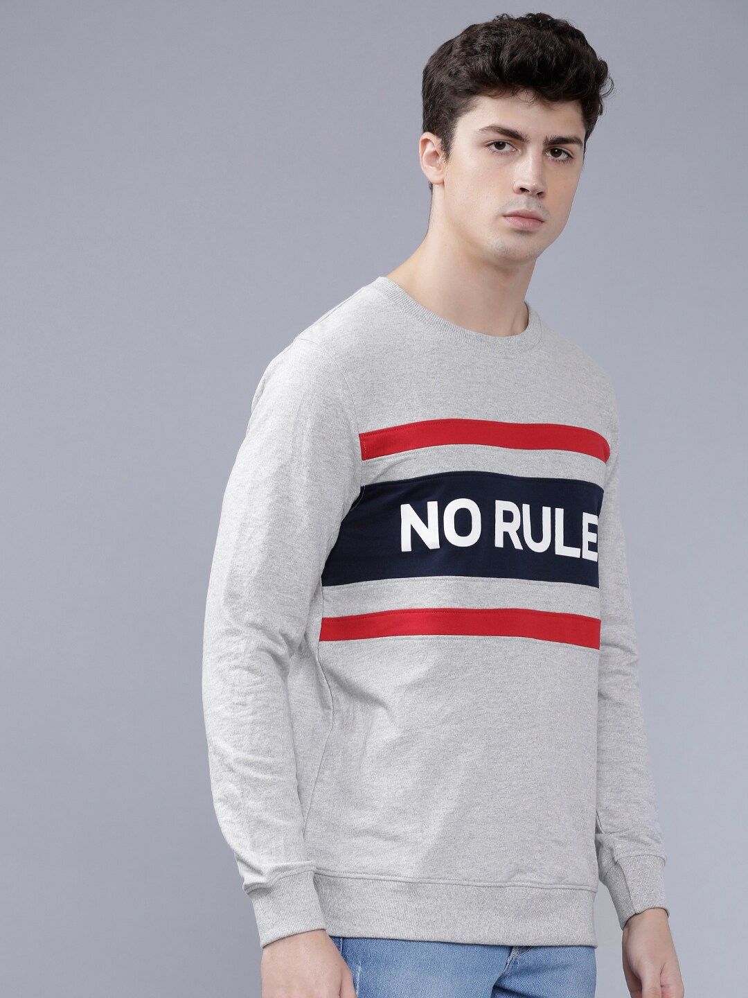 The Indian Garage Co Men Grey Melange Printed Sweatshirt