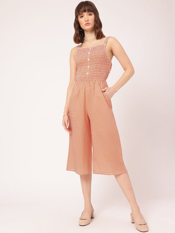 DressBerry Casual Getaway Gingham Checks Smocked Culotte Jumpsuit