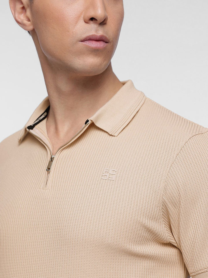 French Connection Self-Design Textured Polo Collar T-shirt