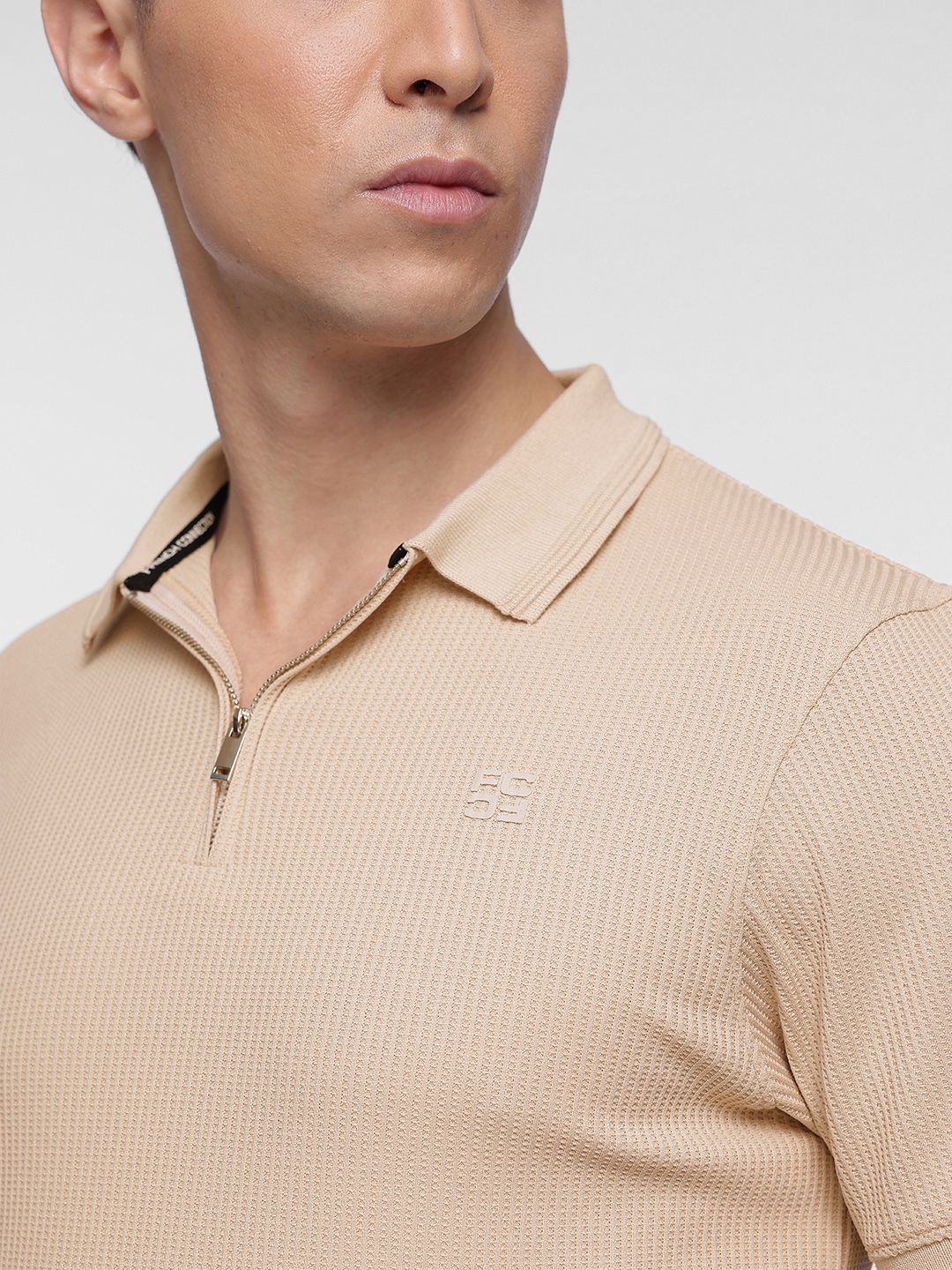 French Connection Self-Design Textured Polo Collar T-shirt