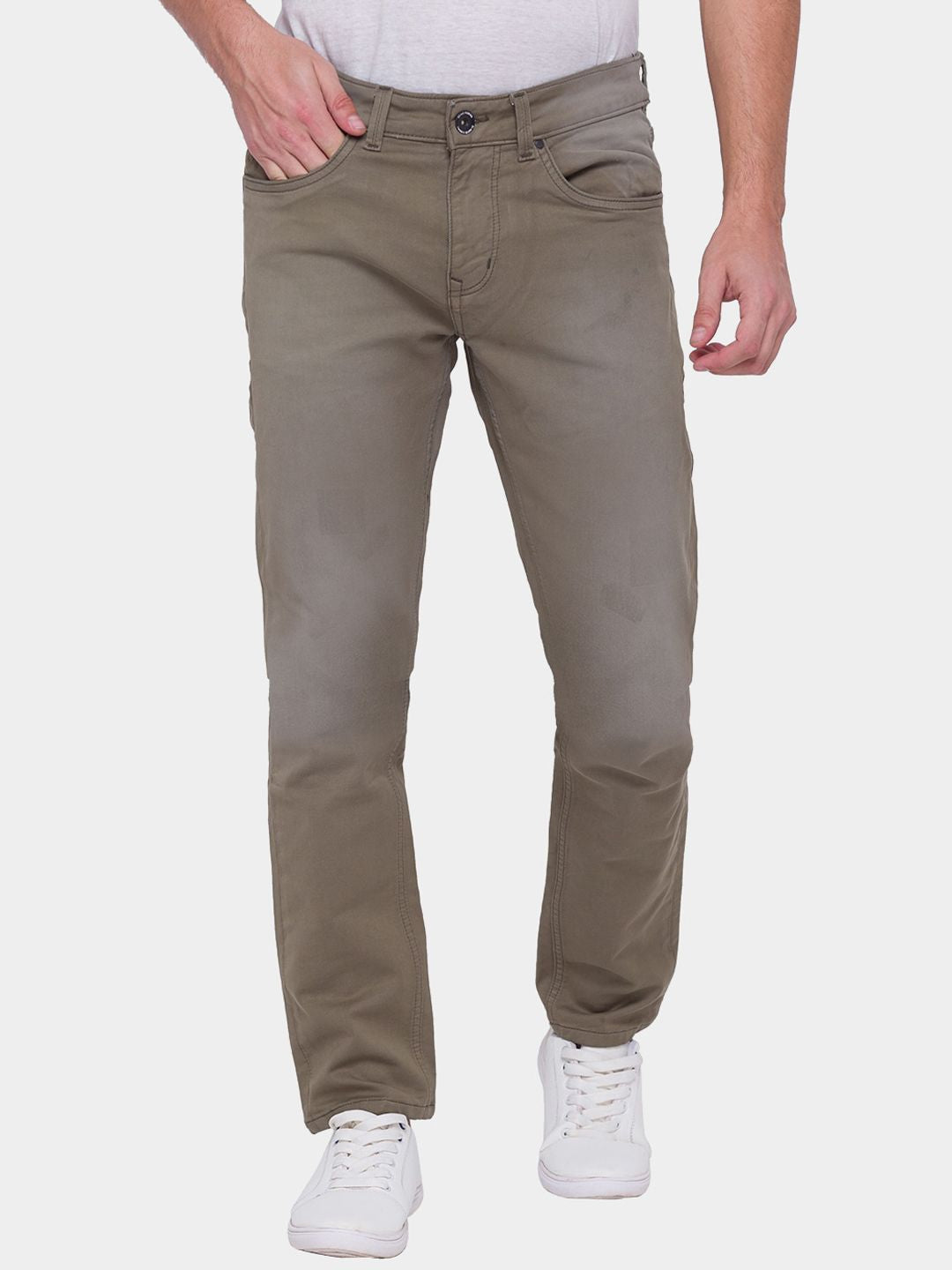 Being Human Men Olive Green Regular Fit Light Fade Jeans