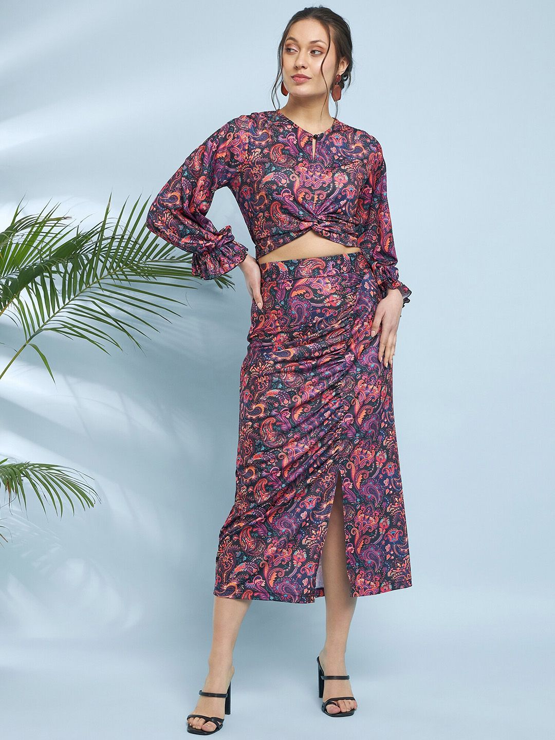 Antheaa Paisley Printed Top & Skirt