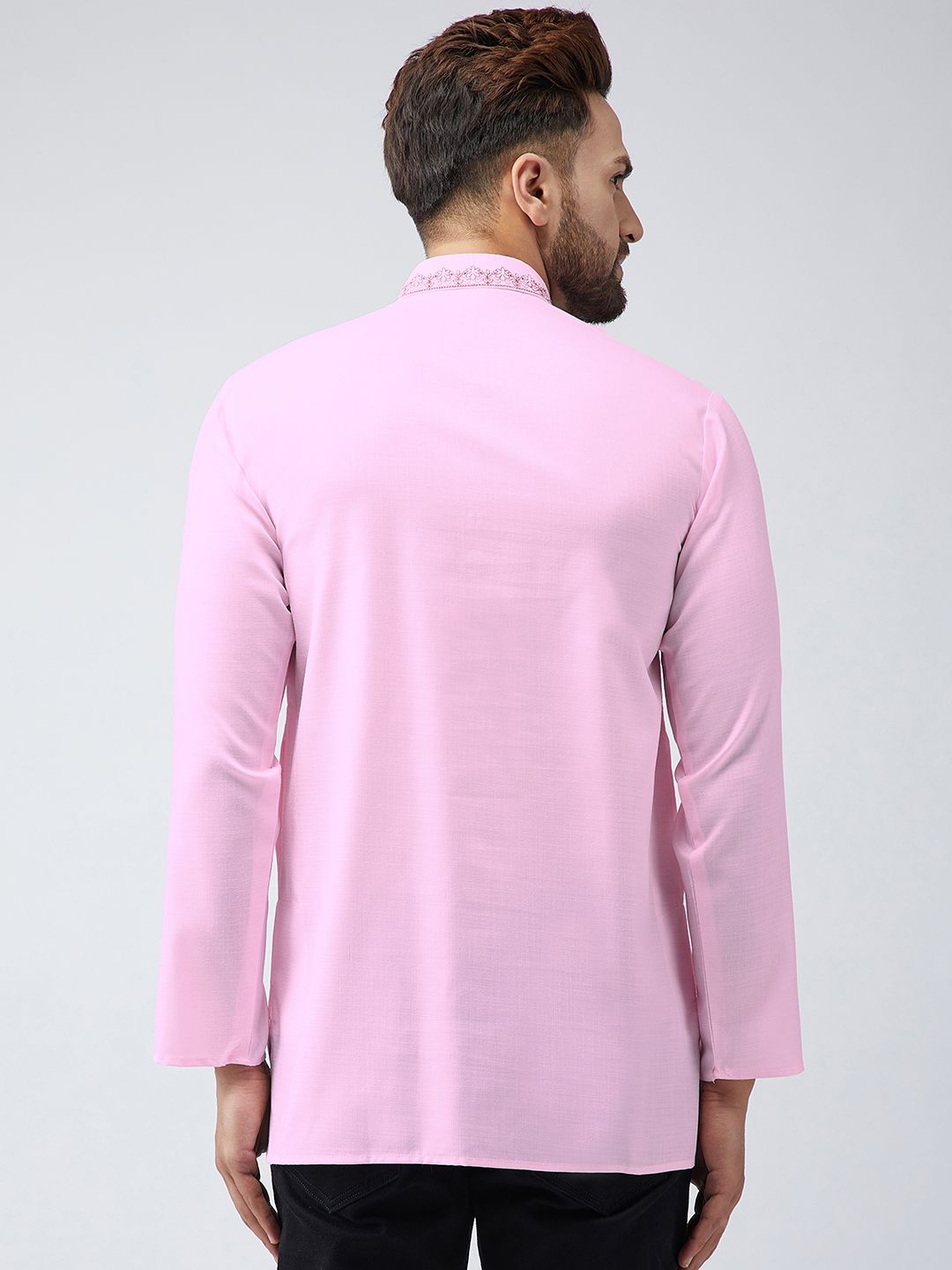 SOJANYA Men Pink Sulam Kurta Pendek