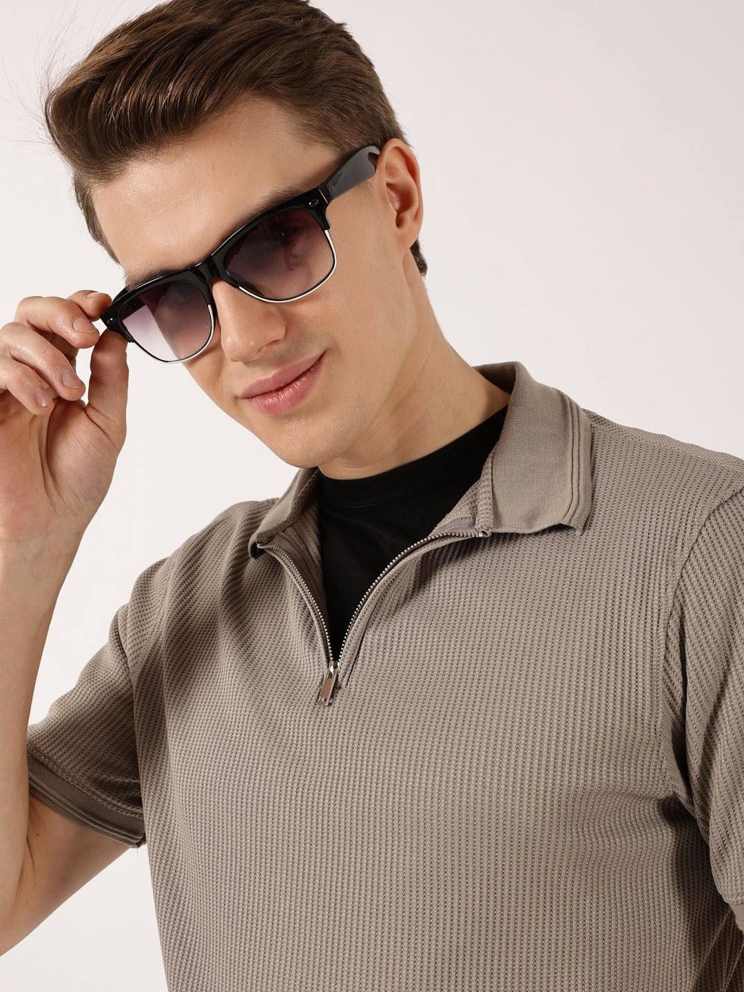 Thomas Scott Men Self Design Polo Collar Oversized T-shirt