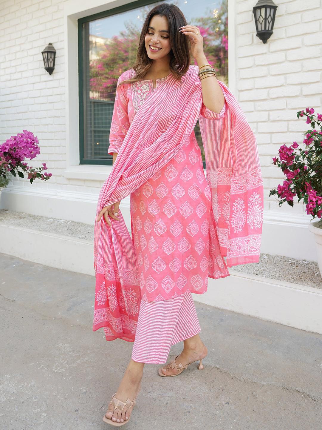 Libas Women Ethnic Motifs Yoke Design Thread Work Pure Cotton Kurta Set