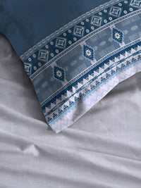 MYTRIDENT Grey & White Ethnic Motifs 210 TC Pure Cotton King Bedsheet with 2 Pillow Covers