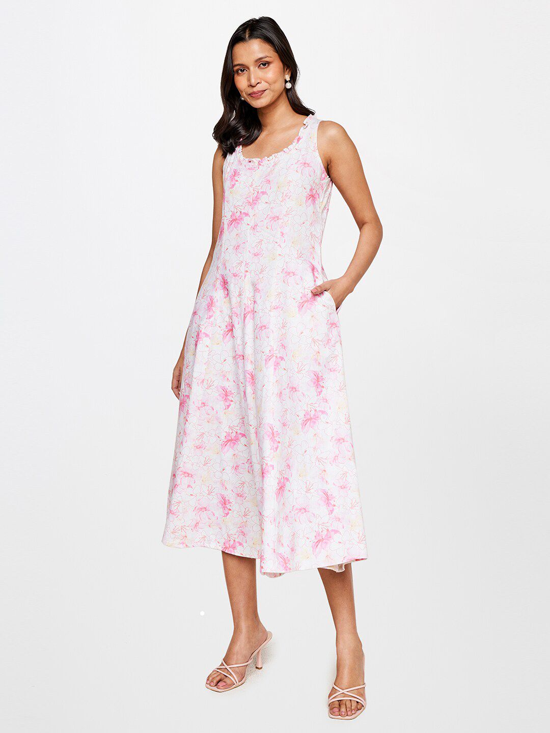 AND Floral Printed Fit & Flare Midi Dress