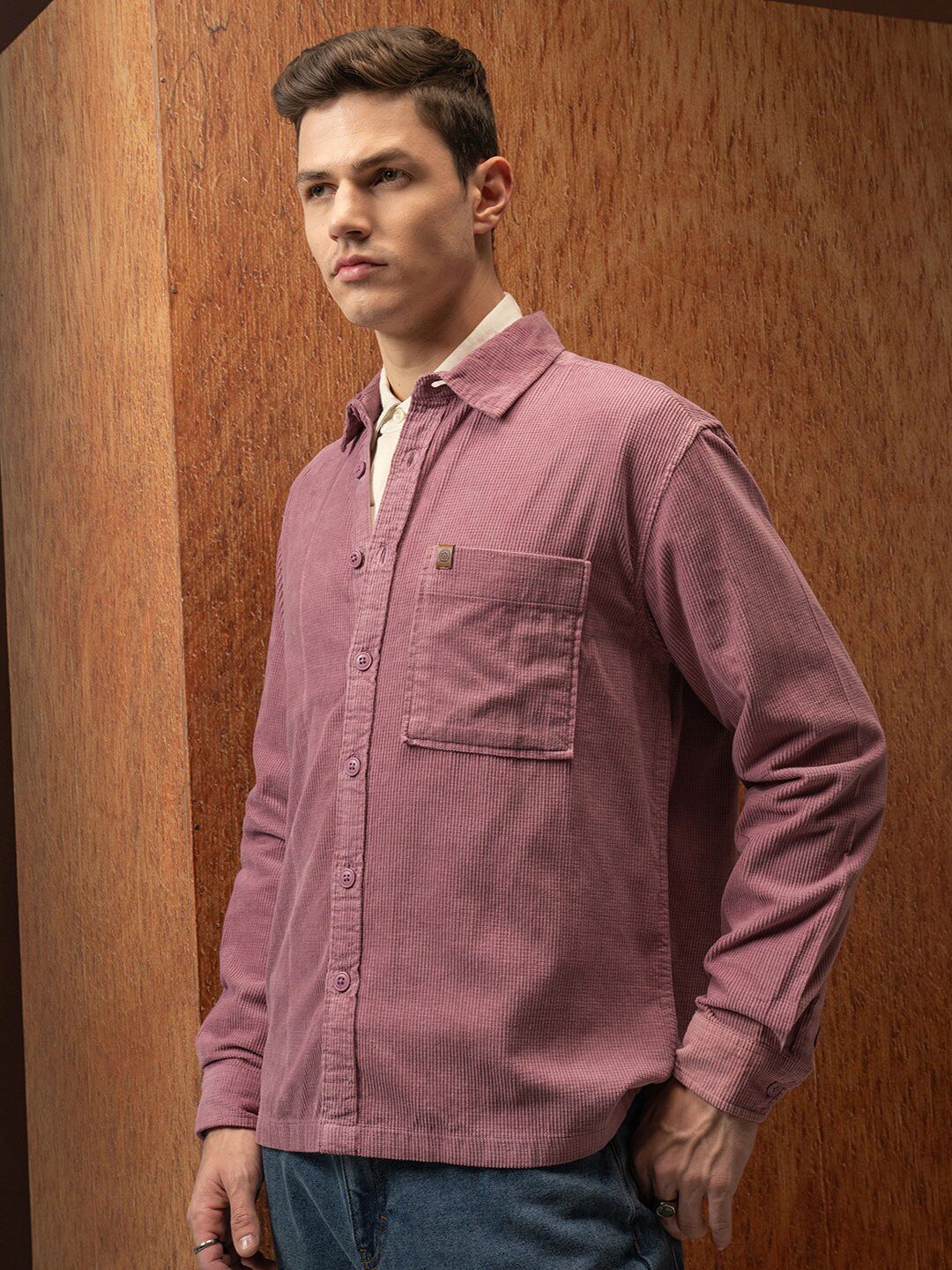 Locomotive Premium Men Pink Oversized Corduroy Solid Overshirt