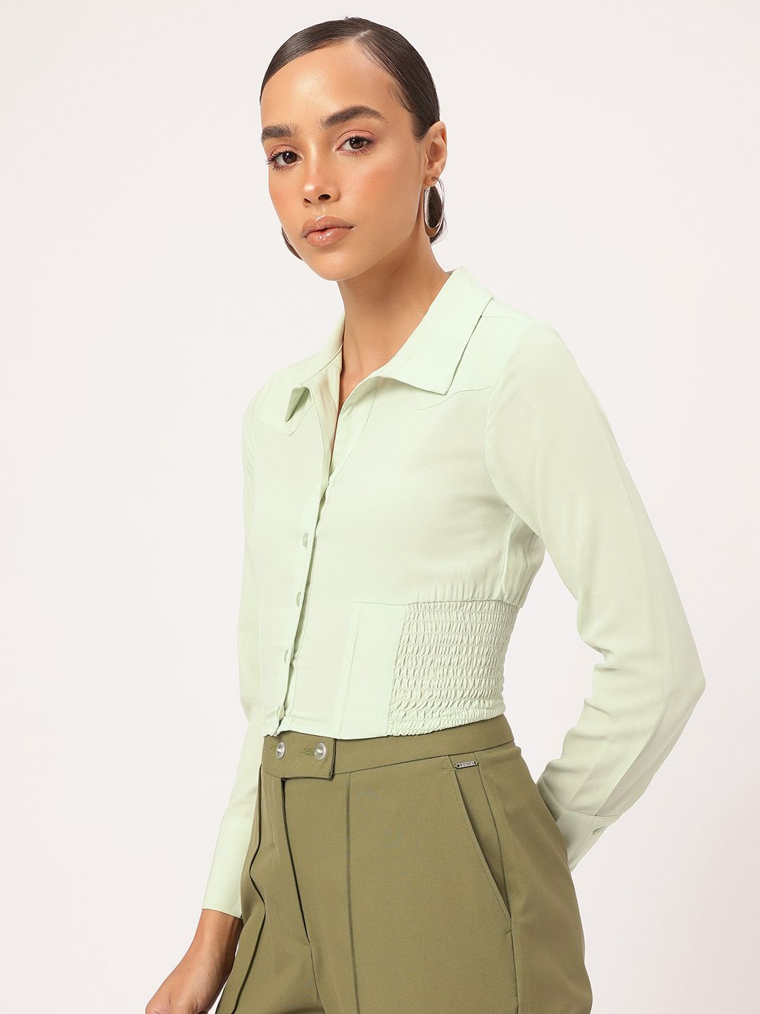 Dressberry Sage Serenity Smocked Formal Shirt