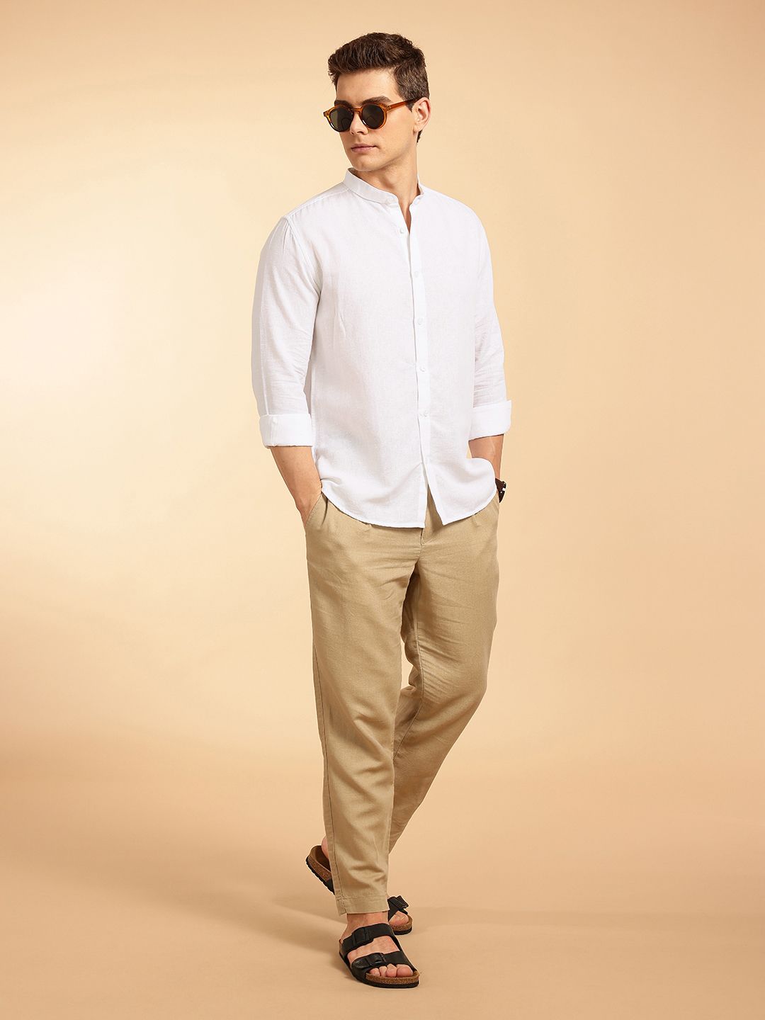 Sambungan Perancis Slim Fit Mandarin Linen Shirt