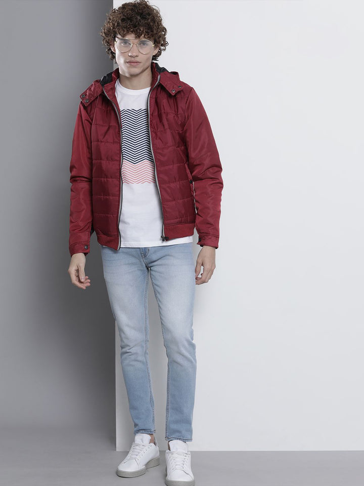 The Indian Garage Co Men Slim Fit Puffer Jacket with Detachable Hood