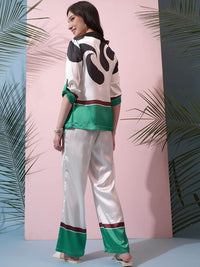 Tokyo Talkies Printed Blazer & Top With Trouser Co-Ords