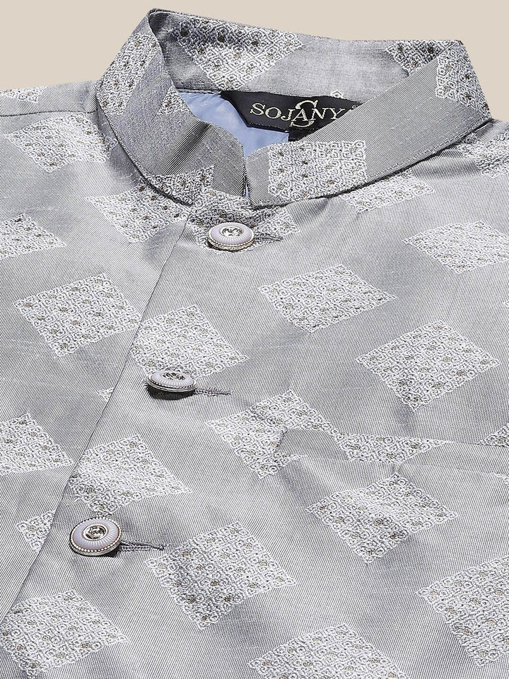 SOJANYA Mandarin Collar Regular Kurta With Churidar & Nehru Jacket