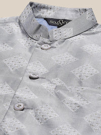SOJANYA Mandarin Collar Regular Kurta With Churidar & Nehru Jacket