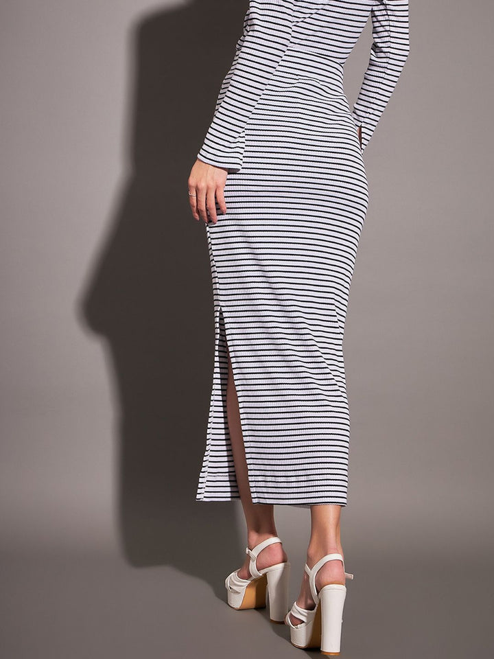 SASSAFRAS Striped Rib Midi Pencil Skirt