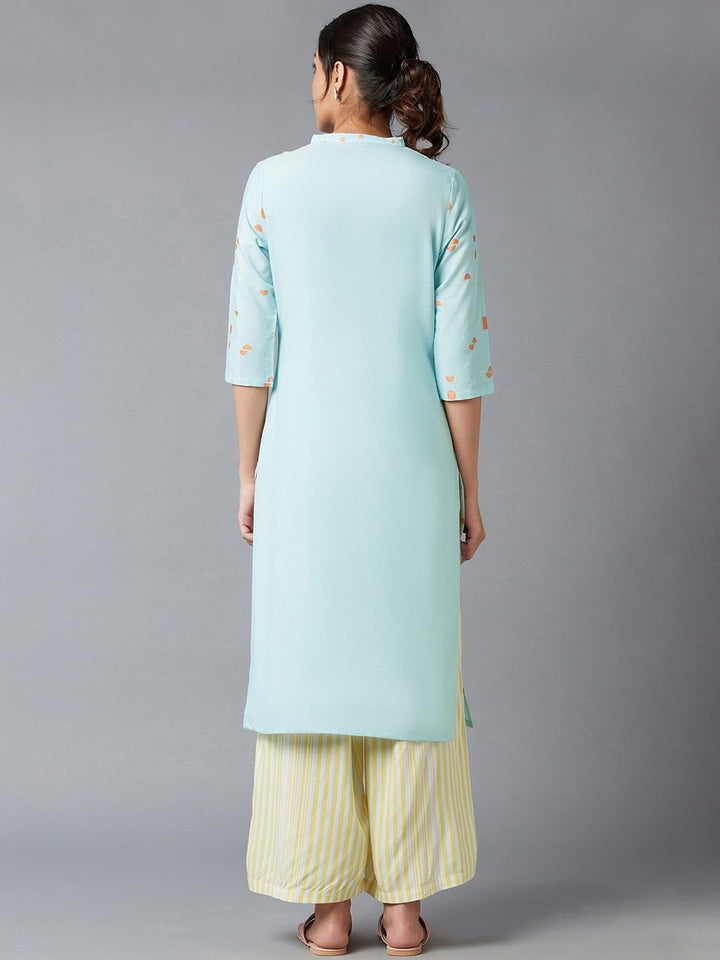 W Women Blue & Brown Printed Kurta