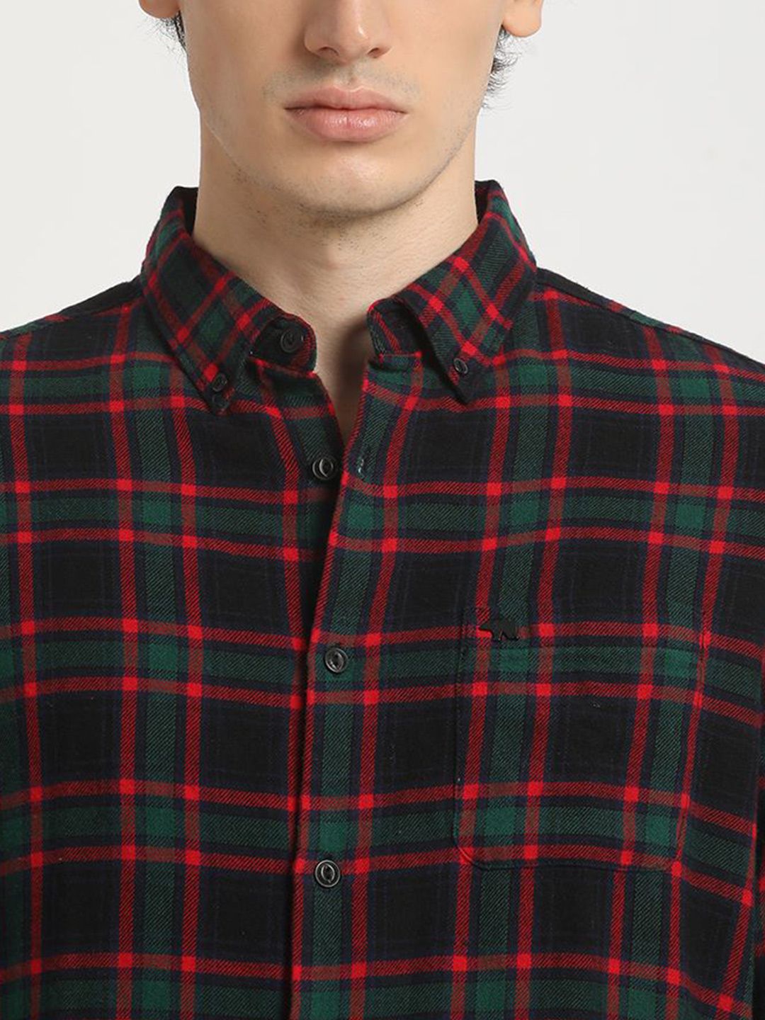 THE BEAR HOUSE Slim Fit Tartan Checked Button Down Collar Pure Cotton Casual Shirt