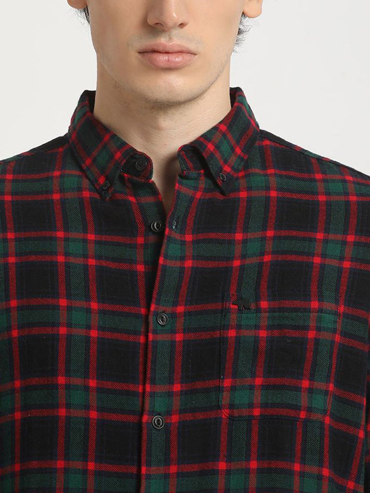 THE BEAR HOUSE Slim Fit Tartan Checked Button Down Collar Pure Cotton Casual Shirt