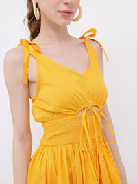 DressBerry Flattering Charm Cinched Smocked Waist Cut-Outs Bow Detailed A-line Mini Dress