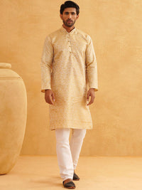 SOJANYA Floral Woven Design Mandarin Collar Straight Kurta With Churidar
