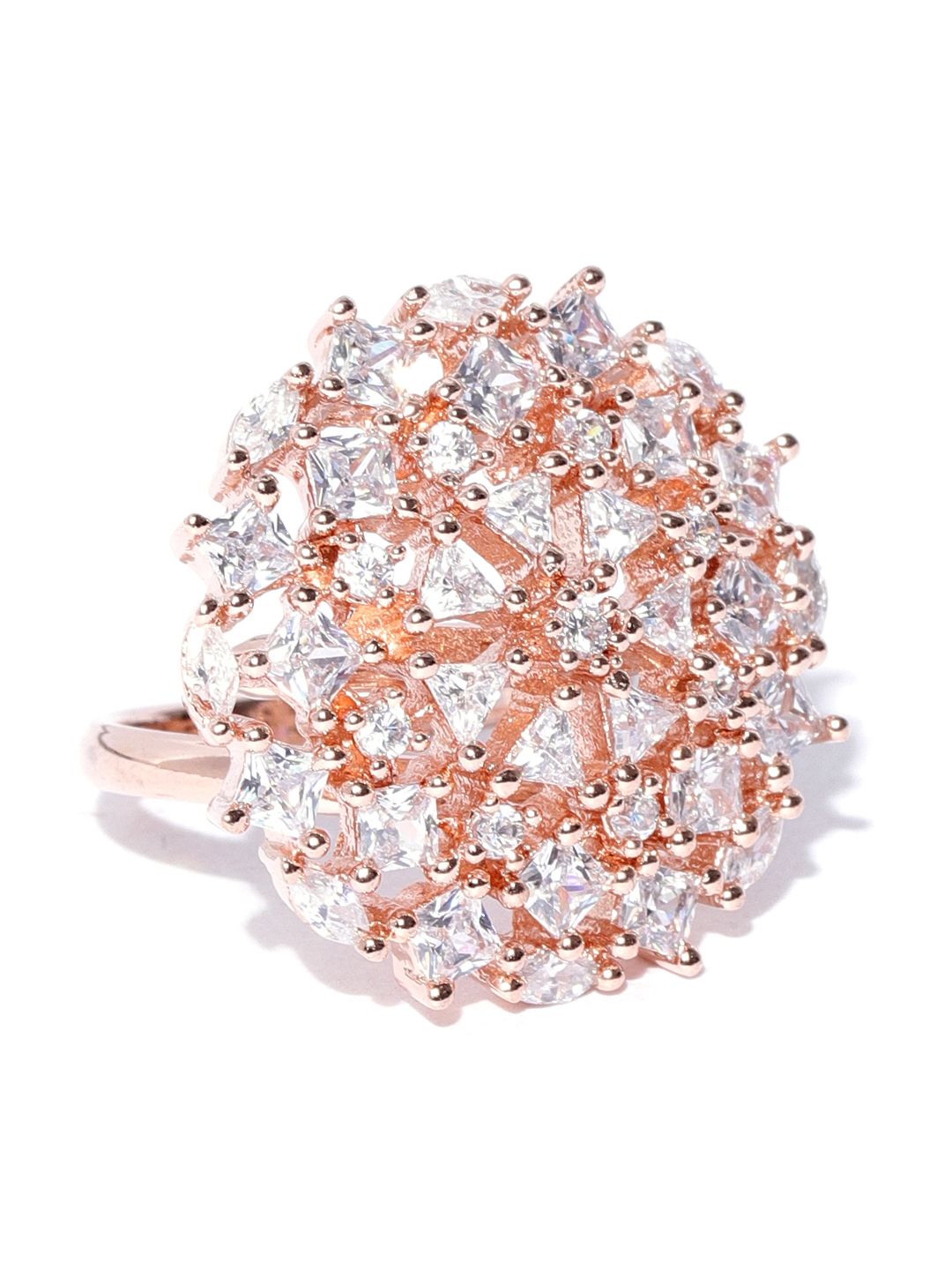 Cincin Jari Boleh Laras Zaveri Pearls Bersalut Emas CZ Bertampal Batu