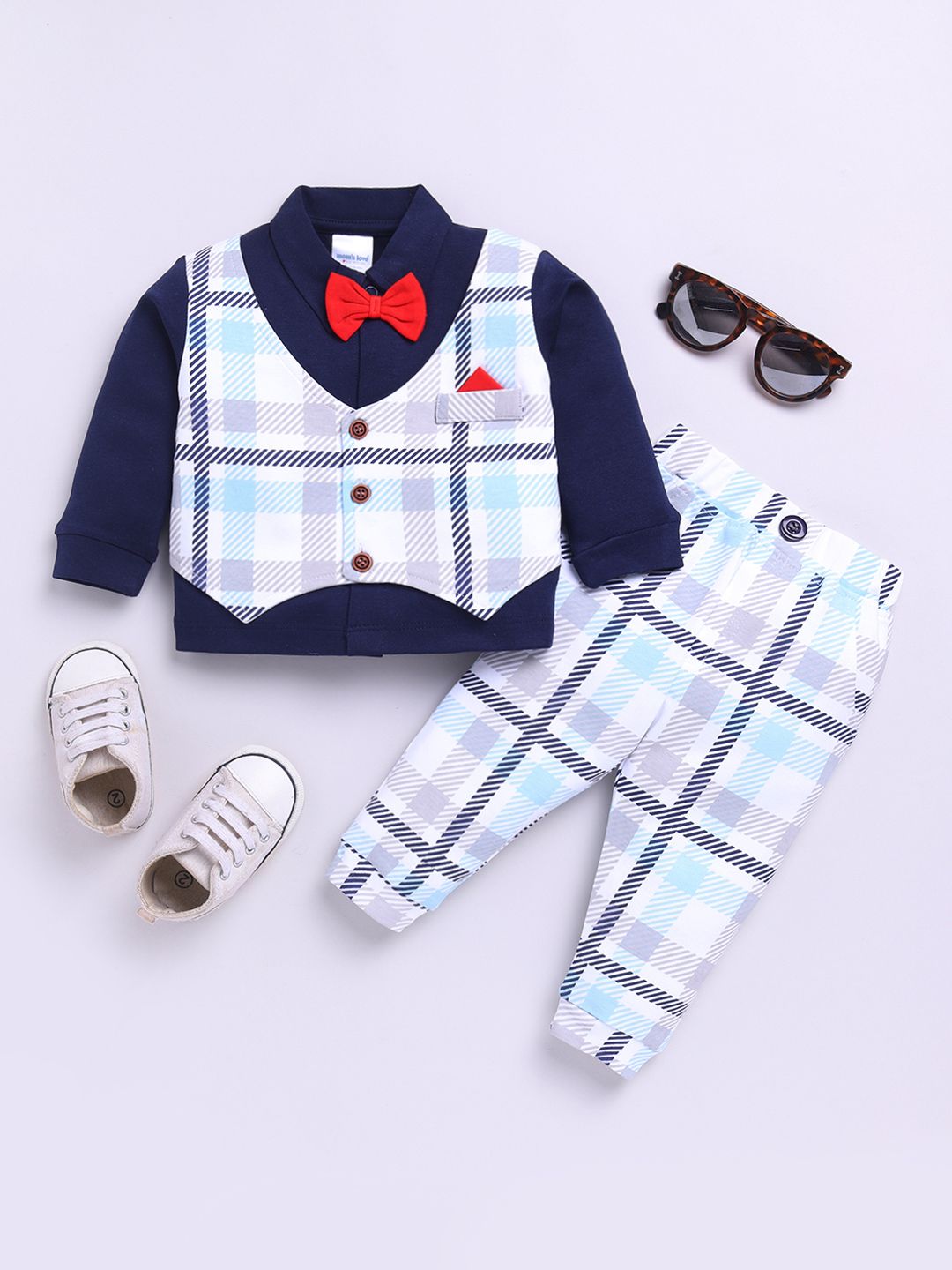 Moms Love Infant Boys Checked Pure Cotton Clothing Set