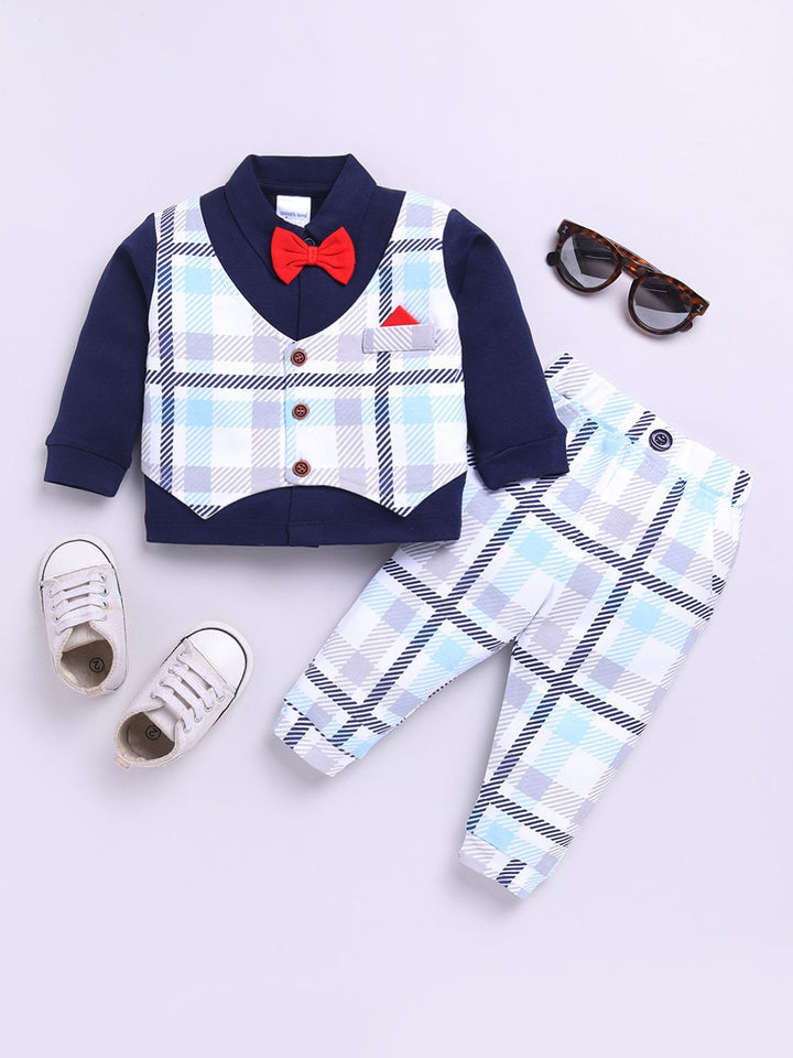 Moms Love Infant Boys Checked Pure Cotton Clothing Set