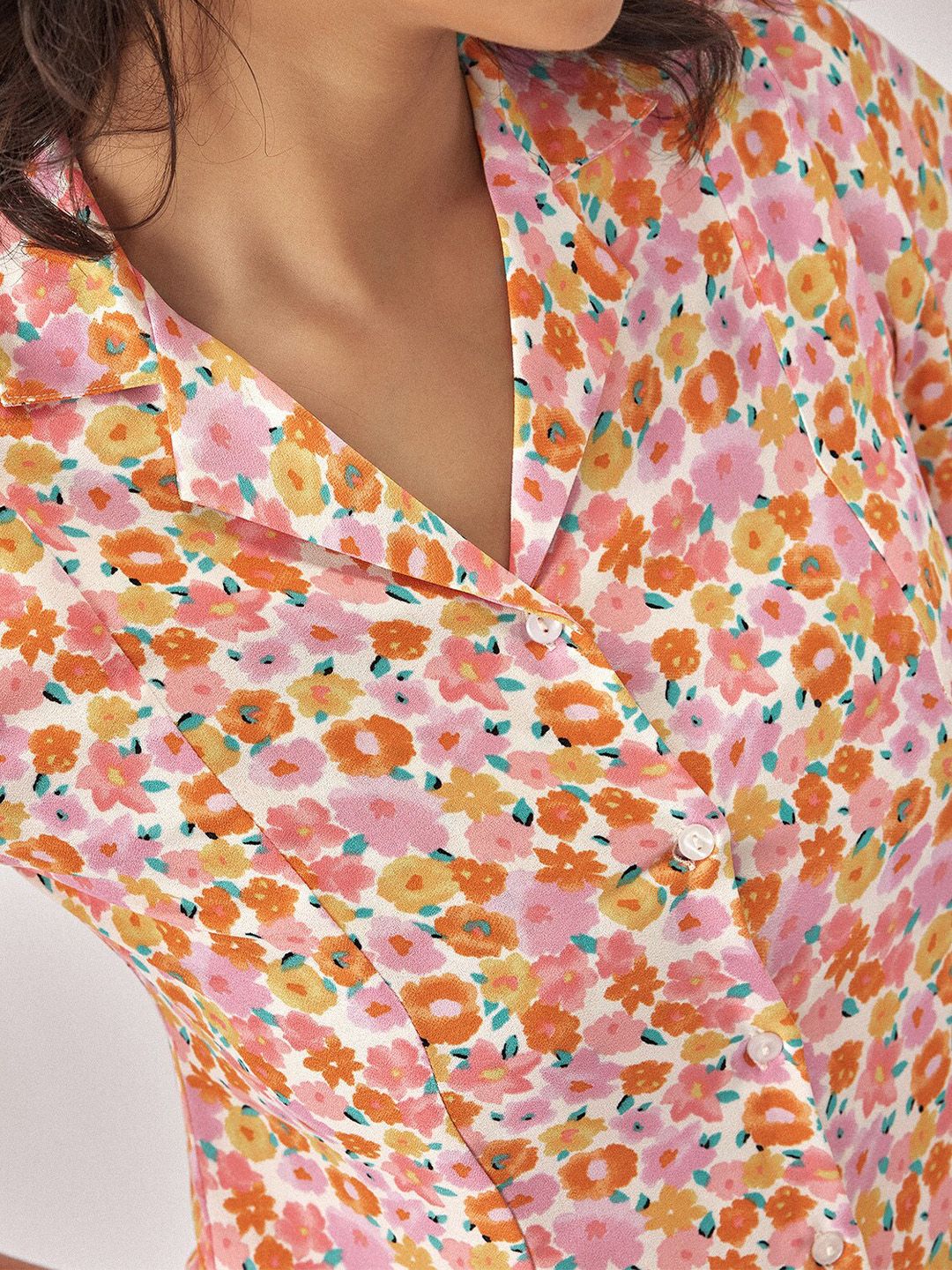 The Label Life Floral Printed Cuban Collar Gathered Drop-Waist Dress