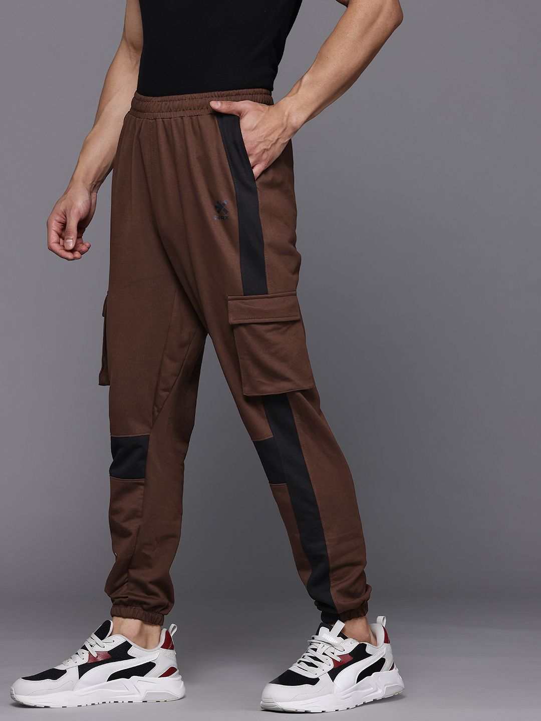 HRX by Hrithik Roshan Men Colourblocked Mid-Rise Cargo Style Lifestyle Joggers