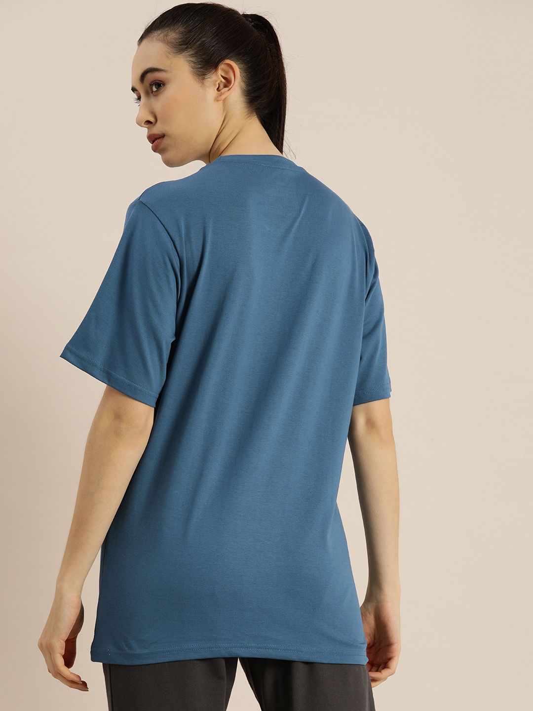 DILLINGER Women Blue Printed  Pure Cotton Round Neck Oversized T-shirt