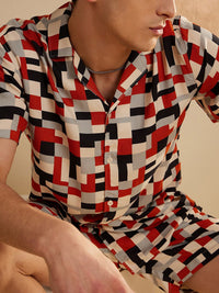 DENNISON The Vacay Mode Geometric Printed Shirt-Collar Shirt With Shorts