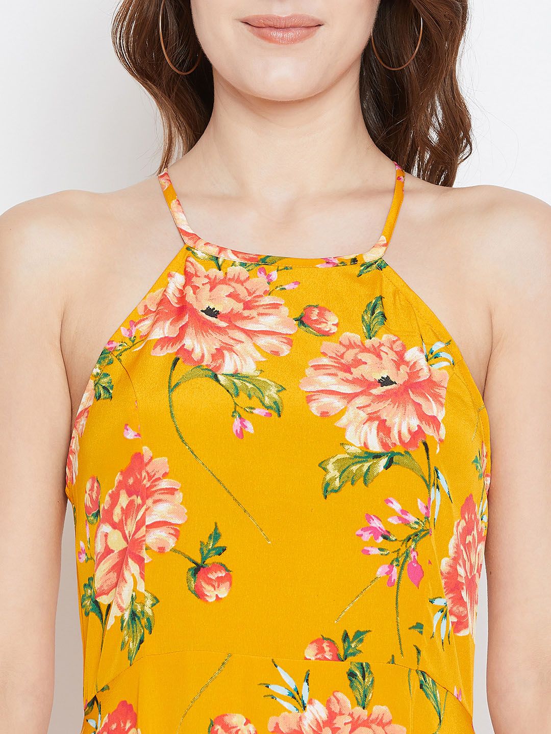 Berrylush Women Yellow & Red Floral Printed Maxi Dress