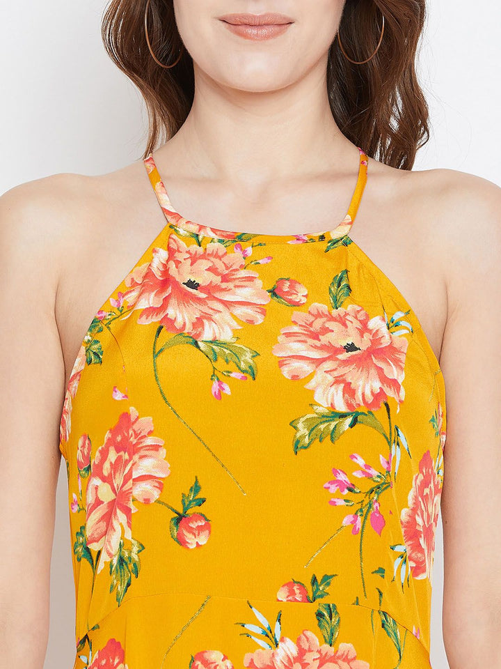 Berrylush Women Yellow & Red Floral Printed Maxi Dress