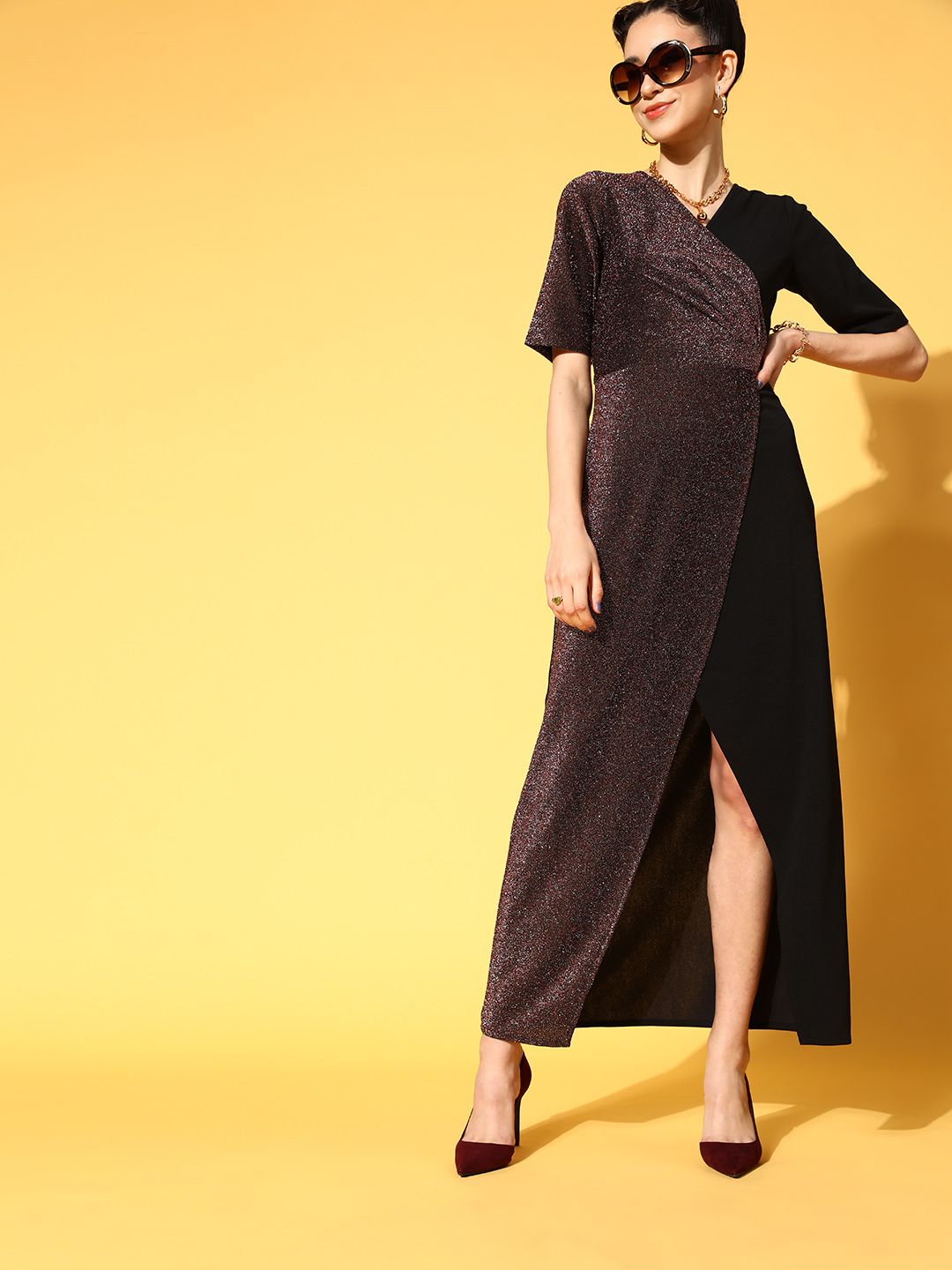 Athena Stylish Black Colourblocked Wrap It Up Dress