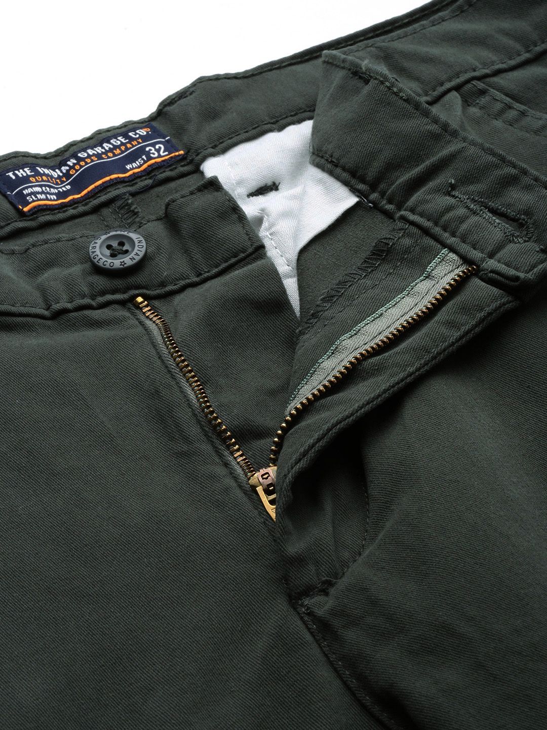 The Indian Garage Co Men Green Slim Fit Cargos Trousers