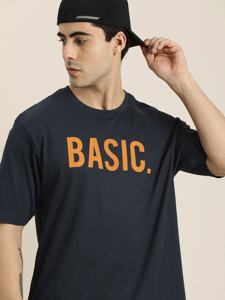 DILLINGER Men Navy Blue Typography Printed Pure Cotton Loose Oversized T-shirt