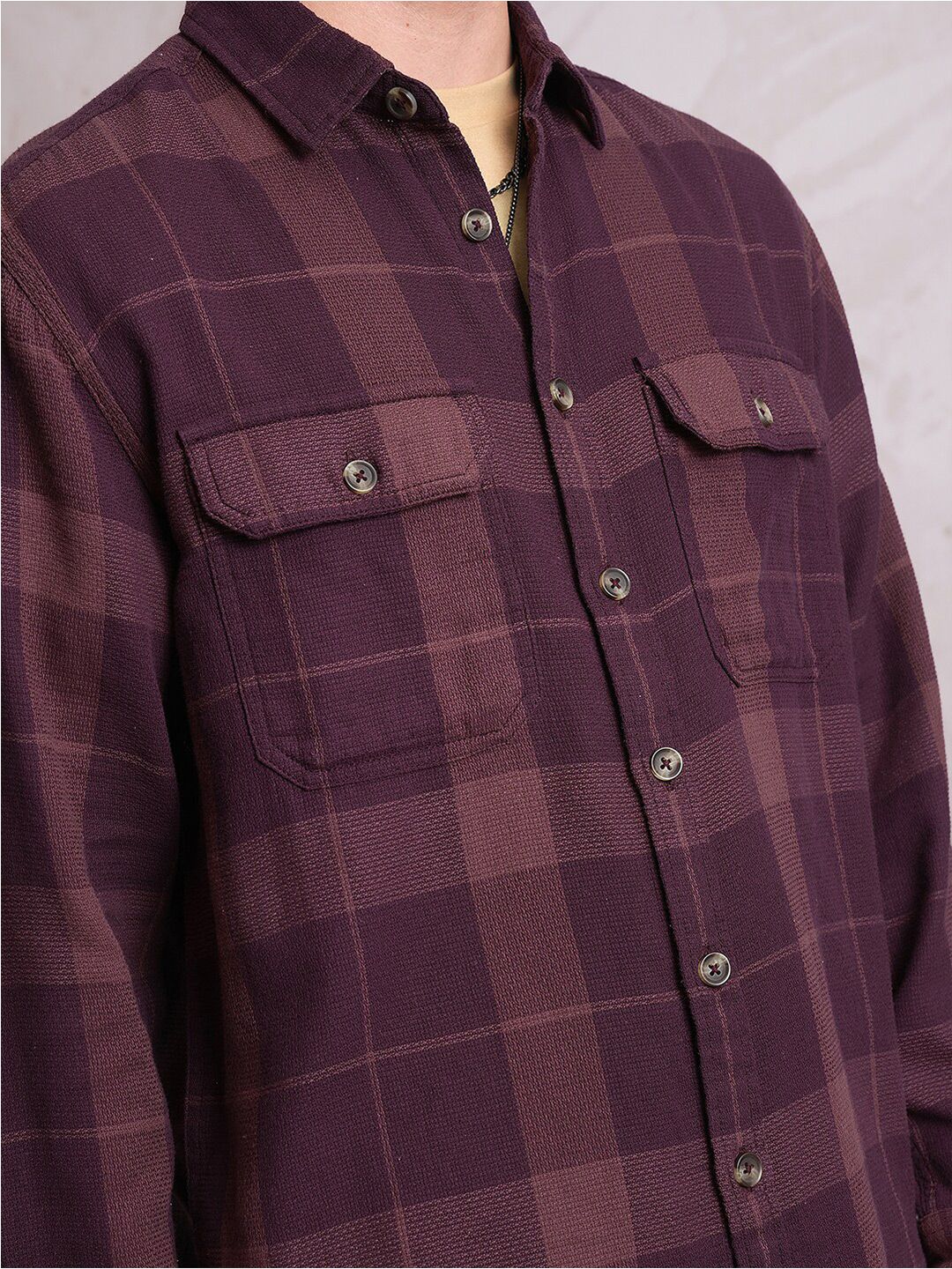 LOCOMOTIVE Dobby Textured Checked Utility Pocket Over Shirt