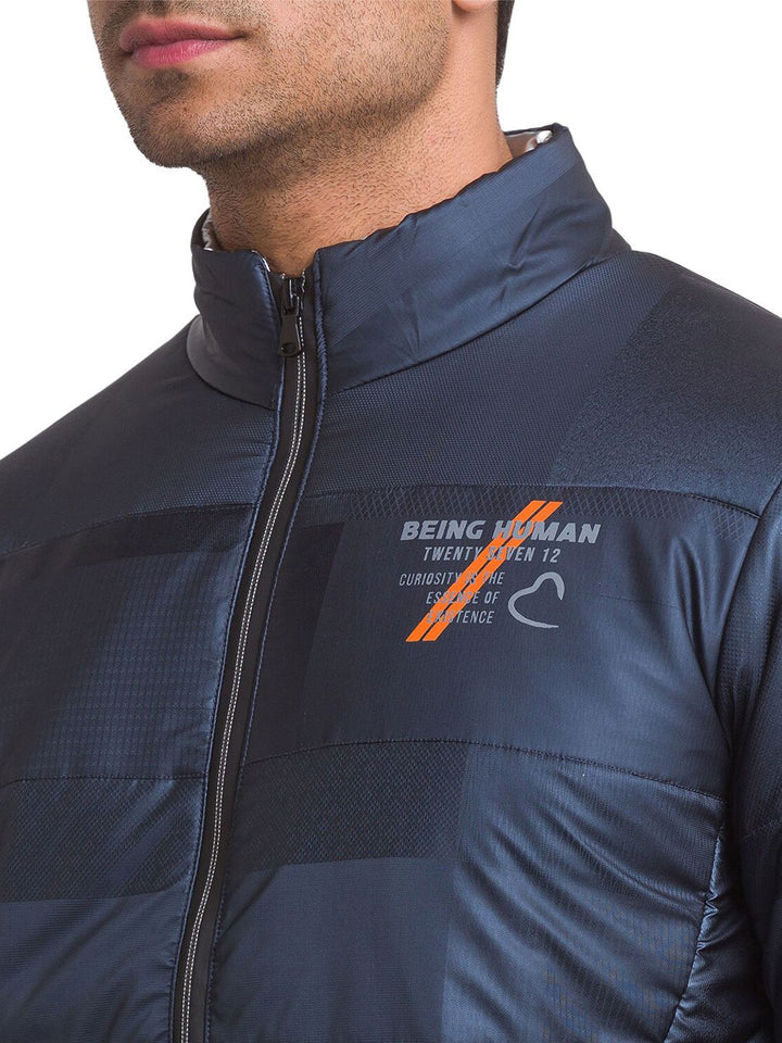 Being Human Men Navy Blue Solid Padded Jacket