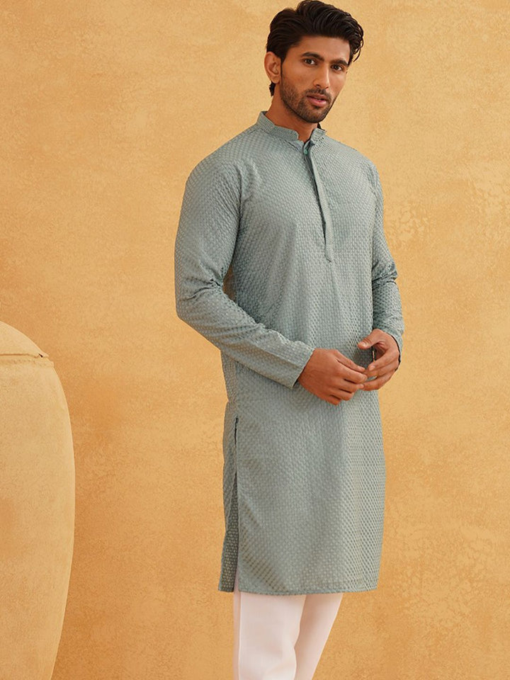 SOJANYA Lelaki Sea Green Thread Work Kurta