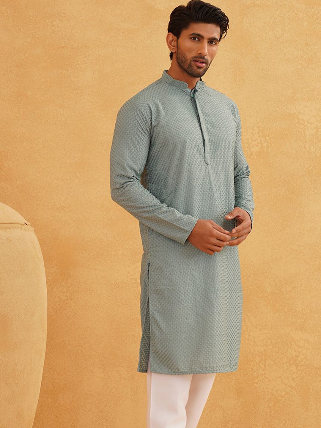 SOJANYA Lelaki Sea Green Thread Work Kurta