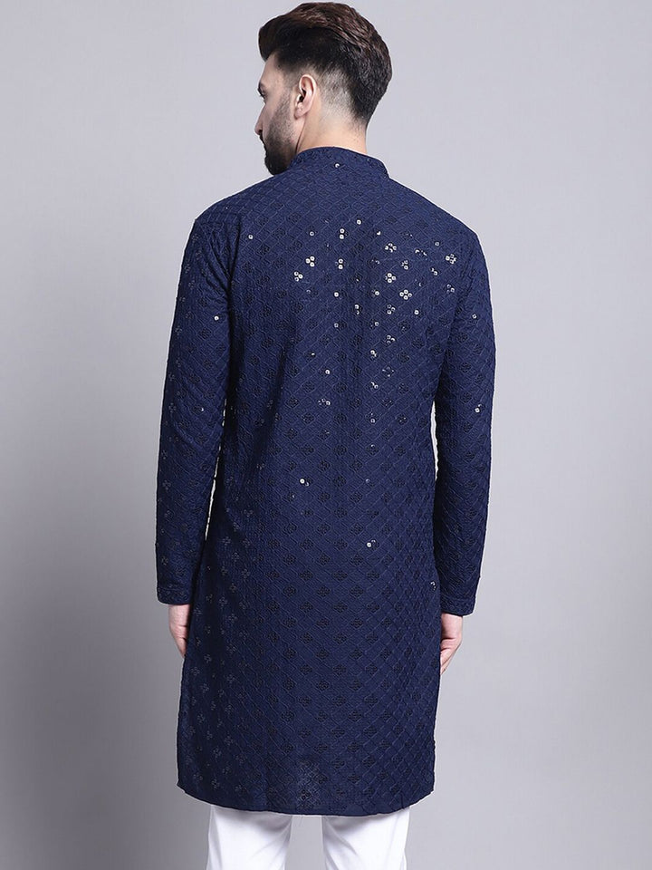 SOJANYA Geometric Embroidered Sequence Mandarin Collar Pure Cotton Kurta
