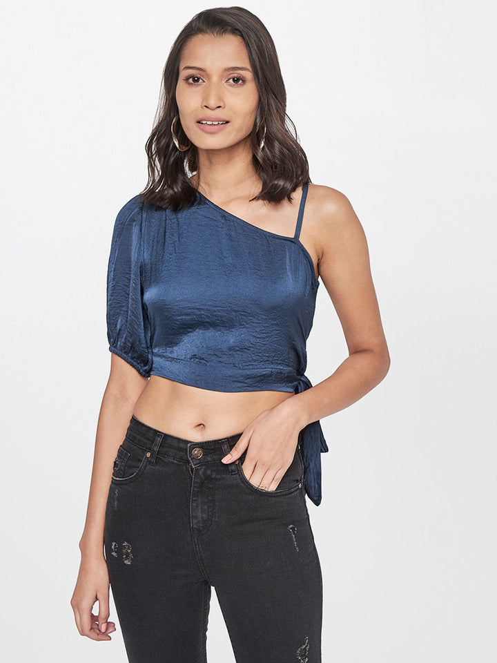 AND Satin Puff Sleeve Crop Top