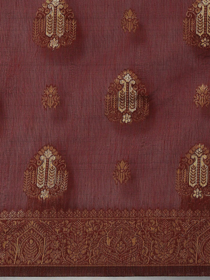 Saree mall Maroon & Gold-Toned Ethnic Motifs Zari Banarasi Sarees