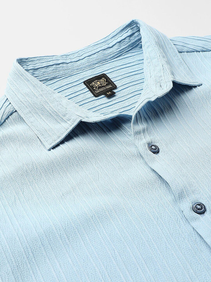 Campus Sutra Blue Textured Classic Fit Casual Shirt