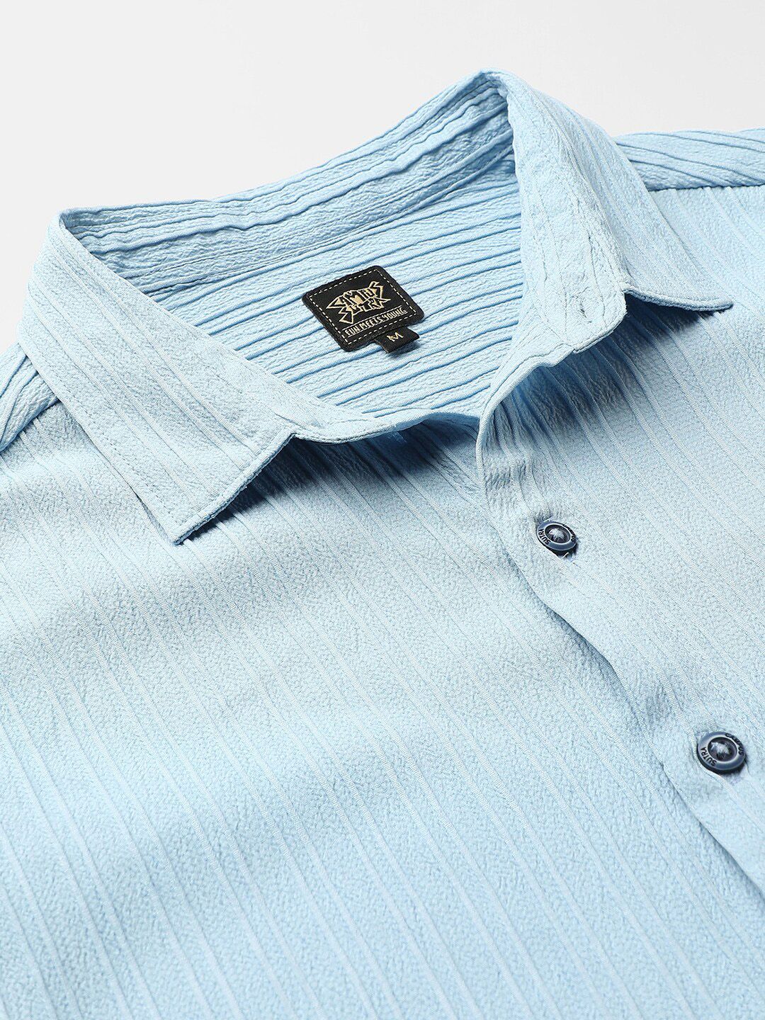 Campus Sutra Blue Textured Classic Fit Casual Shirt