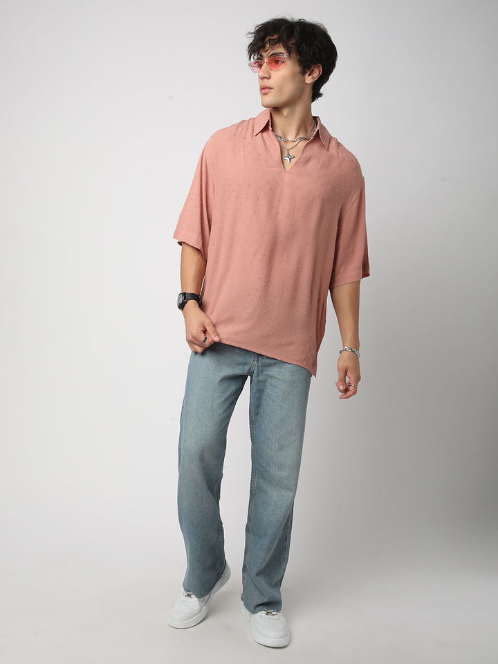 VASTRADO Men Classic Spread Collar Textured Cotton Relaxed Fit Casual Shirt