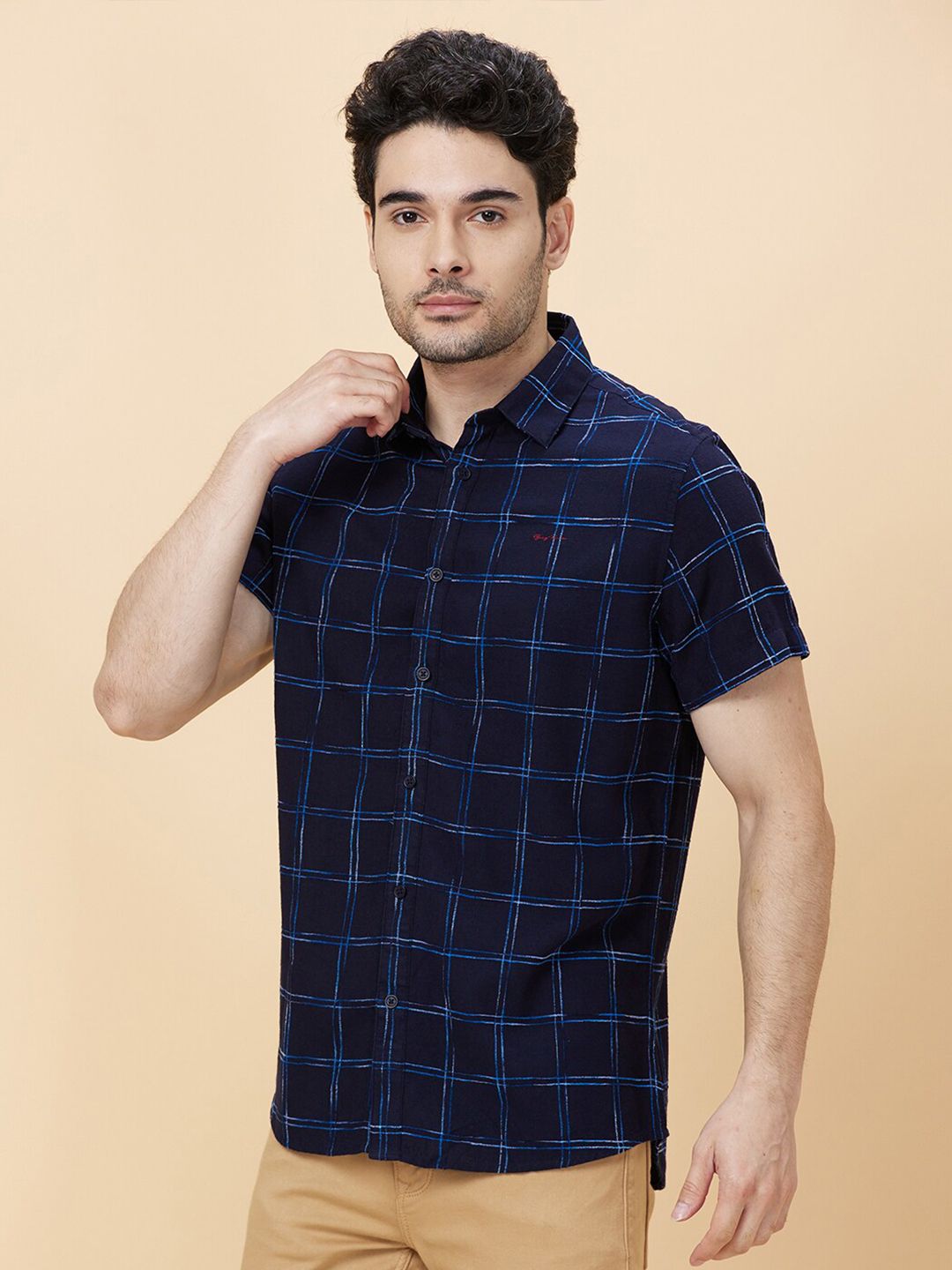 Being Human Slim Fit Windowpane Checks Spread Collar Short Sleeves Casual Shirt